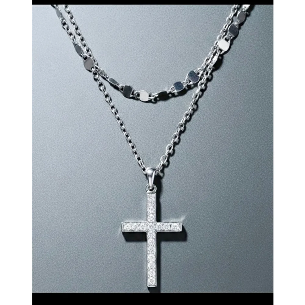 Cross double chain silver sterling and natural diamond